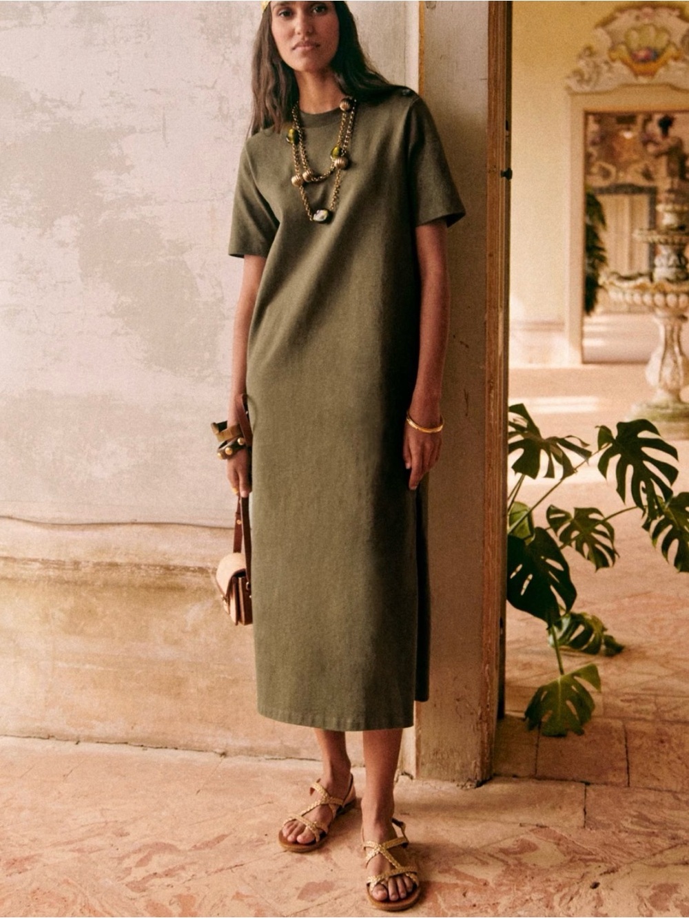 NWT Sezane emy dress olive green！